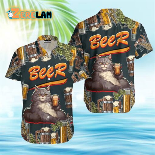Cat Drinking Beer Hawaiian Shirt