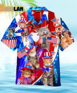 Cat Happy American Flag Hawaiian Shirt