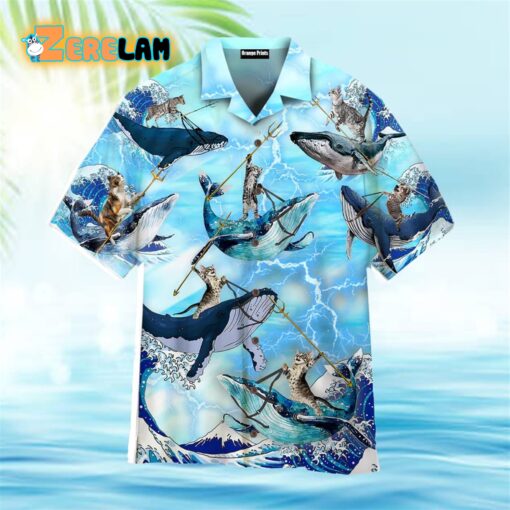 Cat Riding Whale In Ocean Hawaiian Shirt