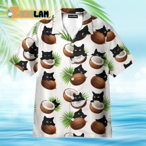 Coconut And Black Cat On Summer Vacation Hawaiian Shirt