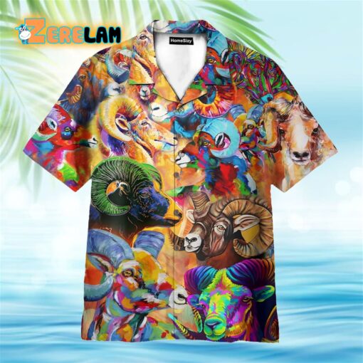 Colorful Bighorn Sheep Watercolor Painting Hawaiian Shirt