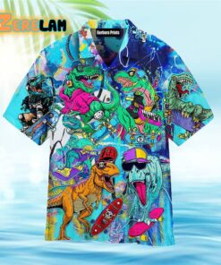 Dinosaurs Love Skateboards On The Beach Hawaiian Shirt