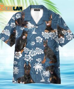 Doberman Pinscher Blue Tribal Pattern Hawaiian Shirt