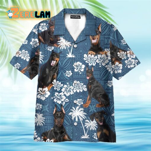 Doberman Pinscher Blue Tribal Pattern Hawaiian Shirt