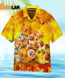 Dogs Autumn Dreamy Hello Fall Yellow Hawaiian Shirt