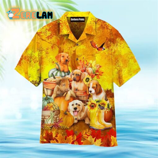 Dogs Autumn Dreamy Hello Fall Yellow Hawaiian Shirt