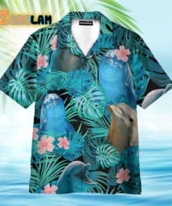 Dolphins In Tropical Green Leaves Hawaiian Shirt