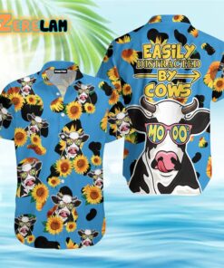 Easily Distracted By Cows And Sunflowers Hawaiian Shirt