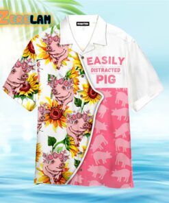 Easily Distracted By Pigs White And Pink Hawaiian Shirt