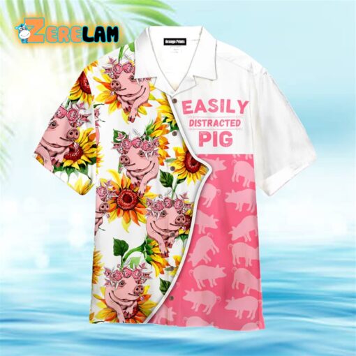 Easily Distracted By Pigs White And Pink Hawaiian Shirt