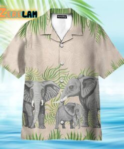 Elephant Family Tropical Plants Pattern Hawaiian Shirt