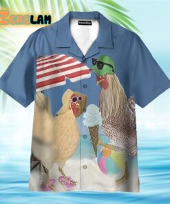 Farm Rooster And Hen On The Beach Hawaiian Shirt