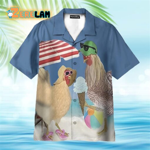 Farm Rooster And Hen On The Beach Hawaiian Shirt