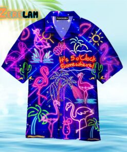 Flamingo Neon It’s 5 OClock Somewhere Hawaiian Shirt