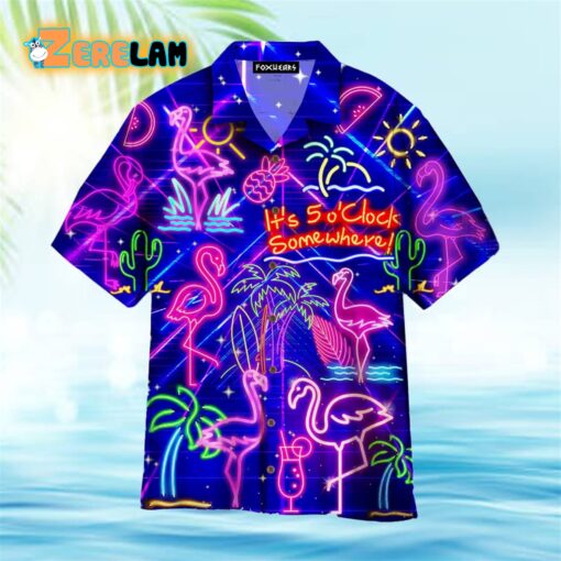 Flamingo Neon It’s 5 OClock Somewhere Hawaiian Shirt