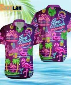 Flamingo Neon It is Five O’clock Somewhere Hawaiian Shirt