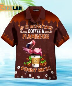 Flamingo Obsessive Coffee Count Me In Cafe Pattern Brown Hawaiian Shirt