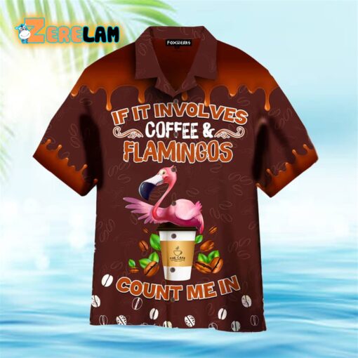 Flamingo Obsessive Coffee Count Me In Cafe Pattern Brown Hawaiian Shirt