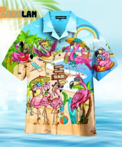 Flamingo On Beach Summer Hawaiian Shirt