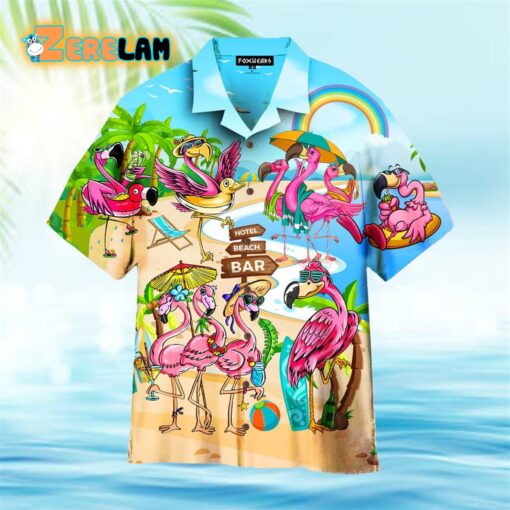 Flamingo On Beach Summer Hawaiian Shirt