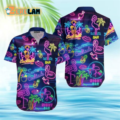 Flamingo Party Night Neon Hawaiian Shirt