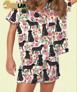 Floral Black Labrador Pajama Set