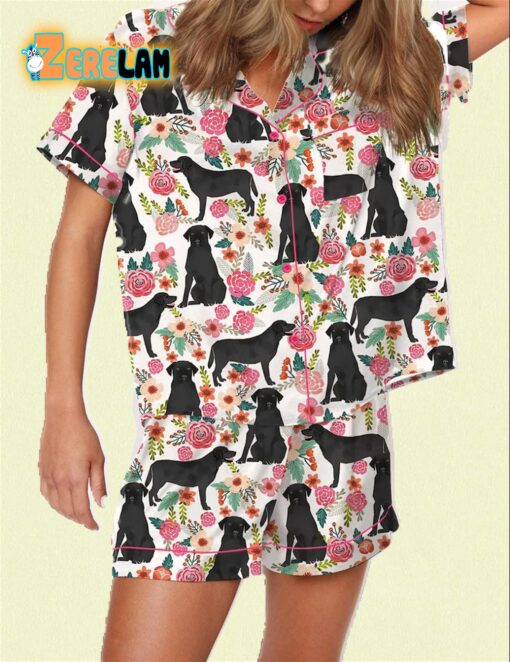 Floral Black Labrador Pajama Set