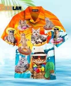 Funny Cat Lovers Surfing Summer Beach Hawaiian Shirt