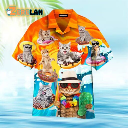 Funny Cat Lovers Surfing Summer Beach Hawaiian Shirt