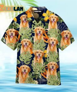 Funny Golden Retriever Dog With Vintage Tropical Leaves Hawaiian Shirt
