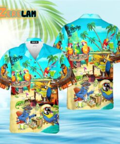 Funny Parrot In Summer Beach Party Cocktail Margaritaville Aloha Hawaiian Shirt