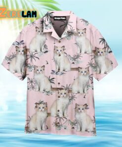 Funny Pretty Bicolor Ragdoll Kitten Cat On Pink Island Hawaiian Shirt