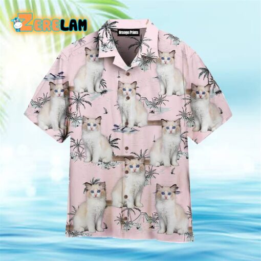 Funny Pretty Bicolor Ragdoll Kitten Cat On Pink Island Hawaiian Shirt