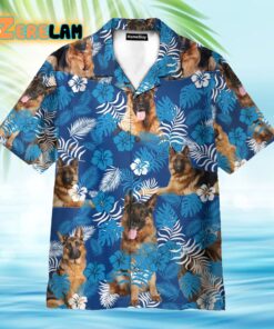 German Shepherd Blue Floral Pattern Hawaiian Shirt