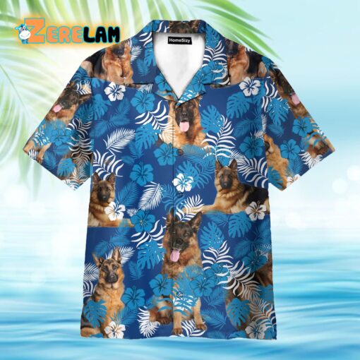German Shepherd Blue Floral Pattern Hawaiian Shirt