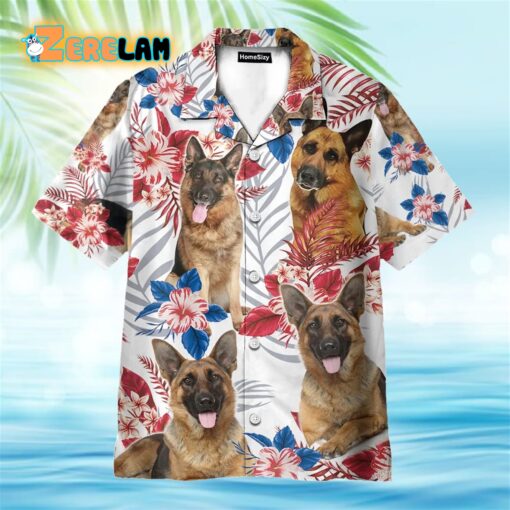 German Shepherd Tropical Leaves Pattern Hawaiian Shirt
