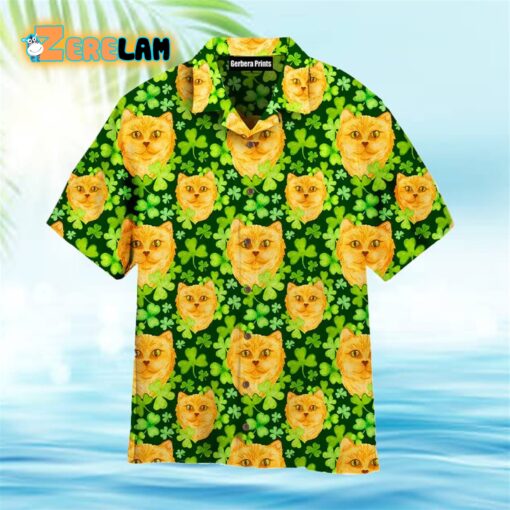 Ginger Cat In Clover Pattern Hawaiian Shirt