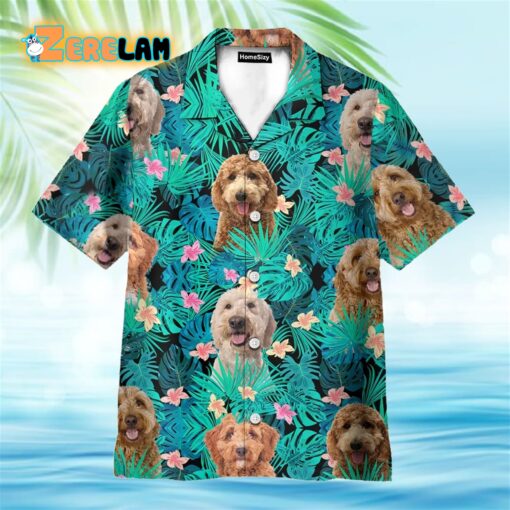 Goldendoodle In Tropical Green Leaves Hawaiian Shirt