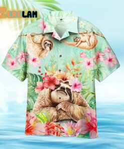Hibiscus Flower Sloth Hawaiian Shirt