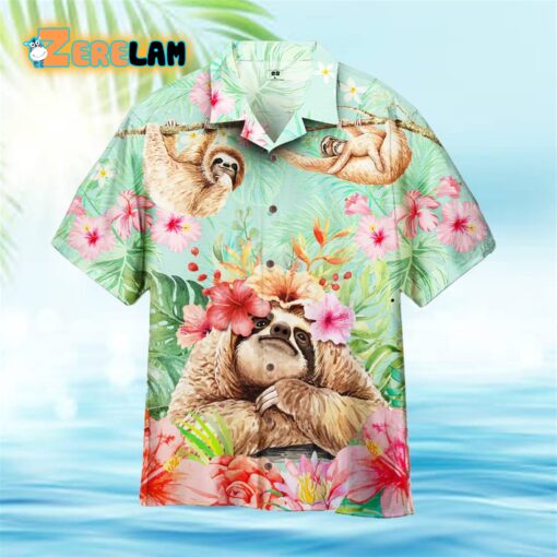 Hibiscus Flower Sloth Hawaiian Shirt