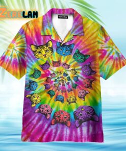 Hippie Cat Awesome Tie Dye Tropical Hawaiian Shirt