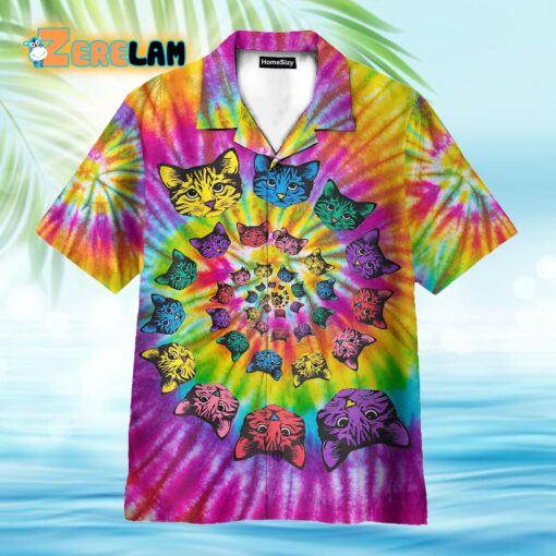 Hippie Cat Awesome Tie Dye Tropical Hawaiian Shirt