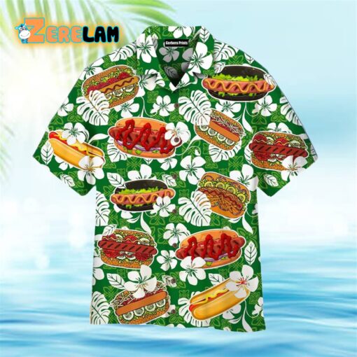 Hot Dog Hibiscus Flower Hawaiian Shirt