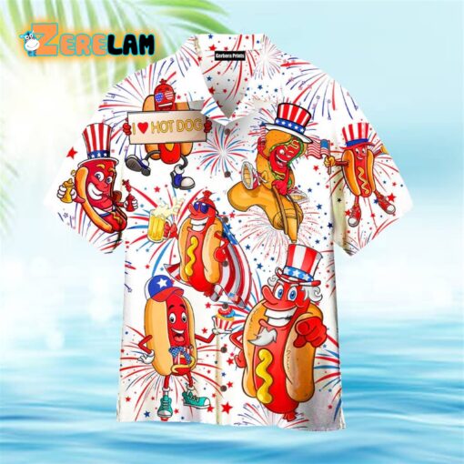 I Love Hot Dog American Flag Hawaiian Shirt