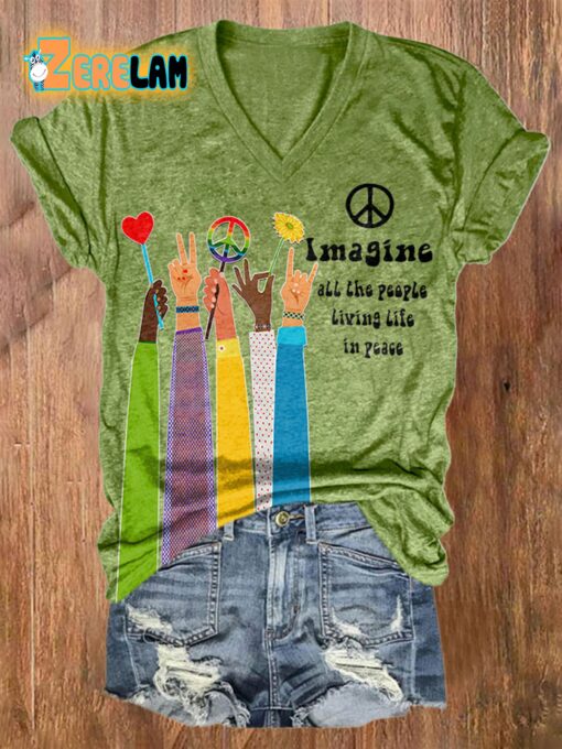 Imagine All The People Living Life In Peace Shirt