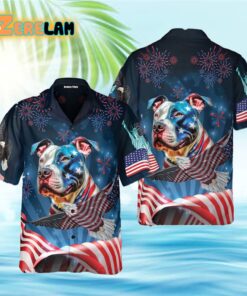 Independence Day 4th Of July Outfit Pitbull Dog American Flag Hawaiian Shirt