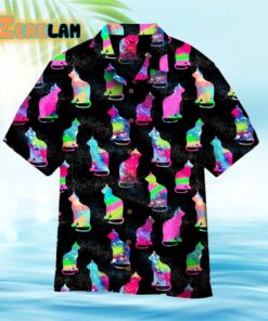 LGBT Pride Month Cat Sits Silhouette Of A Bright Galaxy Hawaiian Shirt