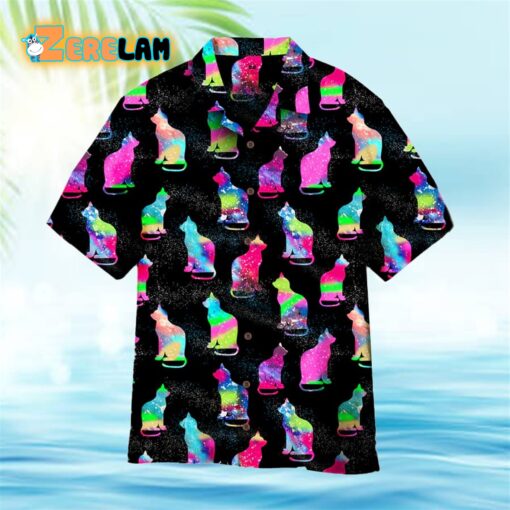 LGBT Pride Month Cat Sits Silhouette Of A Bright Galaxy Hawaiian Shirt