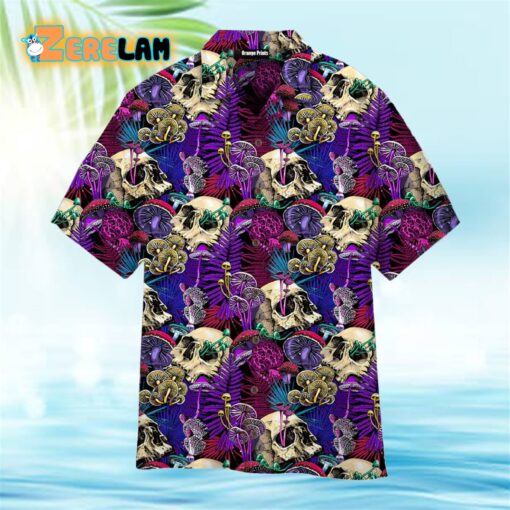 Magic Mushroom Skull Hippie Purple Hawaiian Shirt