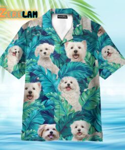 Maltese Dog In Tropical Green Leaves Hawaiian Shirt